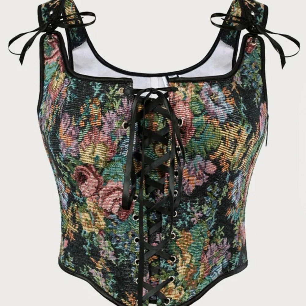 Scarlet Darkness Cottagecore Floral Lace-up Front Vest Corset (US 18) (NWT)